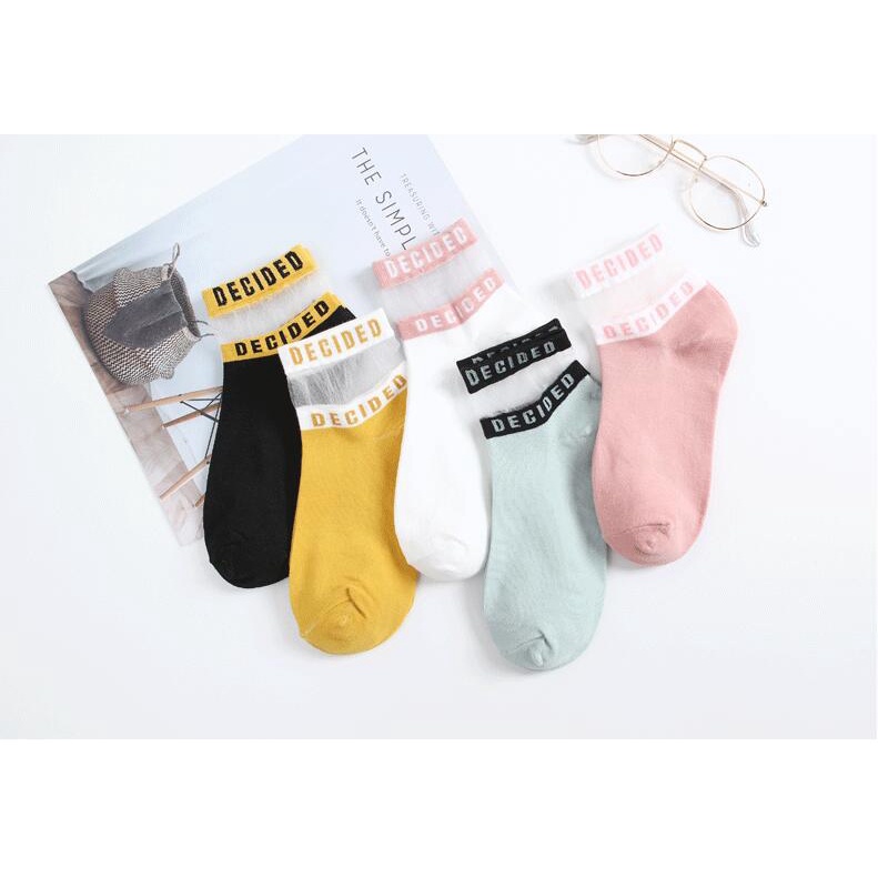 Tất vớ nữ Vớ phối chữ Cotton Cổ ngắn pha lê phối Ren phong cách Hàn Quốc T15