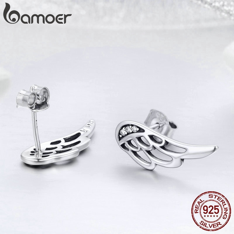 Bamoer Bông Tai bạc 925 Hình Lông Vũ Thời Trang