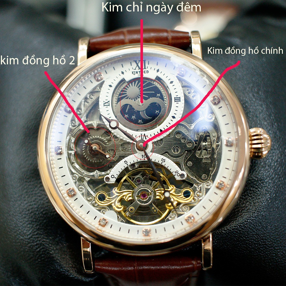 Đồng hồ cơ Kinuyed J055 tự động + lên cót tay tiện lợi, dây da cao cấp ...