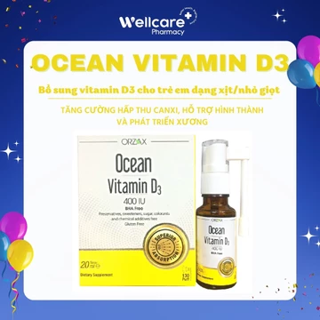 [CHÍNH HÃNG OCEAN] Ocean Vitamin D3, chai 20ml xịt và nhỏ giọt bổ sung vitamin D3 giúp xương răng chắc khỏe cho trẻ em