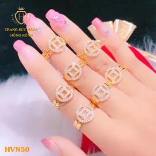 Nhẫn Nữ Kim Tiền Tài Lộc Bản To Đính Đá Xi Mạ Vàng Non Cao Cấp (Có Hộp Nhựa) Trang Sức Hava