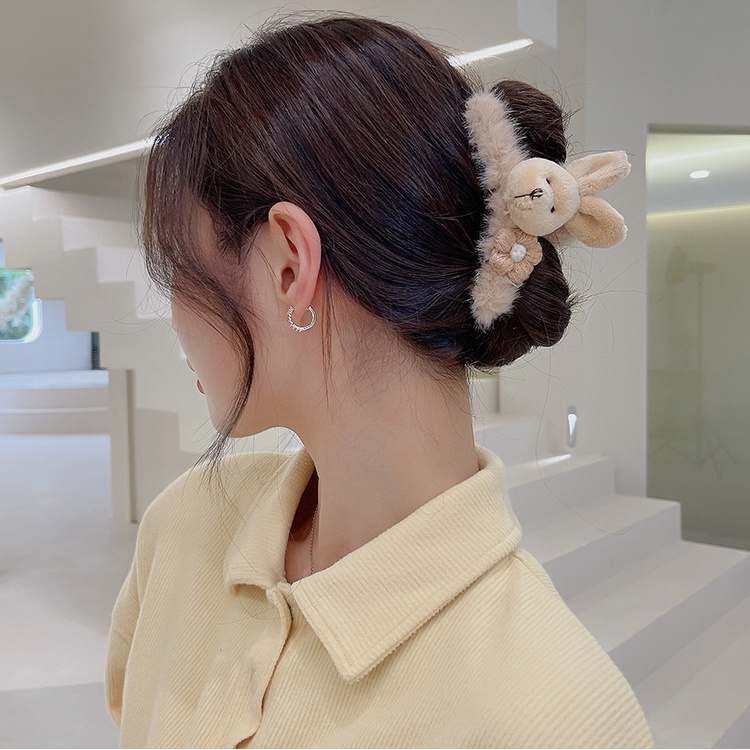 Kẹp Tóc Phủ Lông Đính Thỏ / Gấu Lớn mix Nơ Xinh Xắn Phong Cách Hàn Quốc Phụ Kiện Tóc Nữ Và Bé Gái