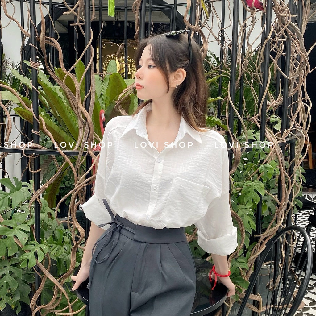 Toran Set - Áo sơ mi lưới cổ thẳng & Quần dài vải bố có túi bên hông