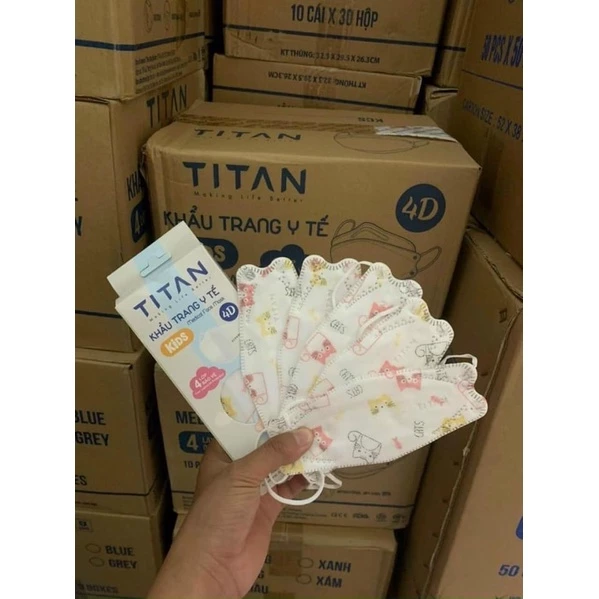 khẩu trang KF94 trẻ em chính hãng Títan , hộp 10 cái , khẩu trang y tế 4 lớp dày dặn chống vi khuẩn bụi mịn.