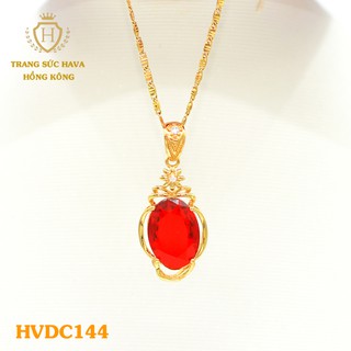 Dây Chuyền, Vòng Cổ Nữ Mặt Đính Đá Màu Đỏ Xi Mạ Vàng Non Cao Cấp - Trang Sức Hava Hong Kong