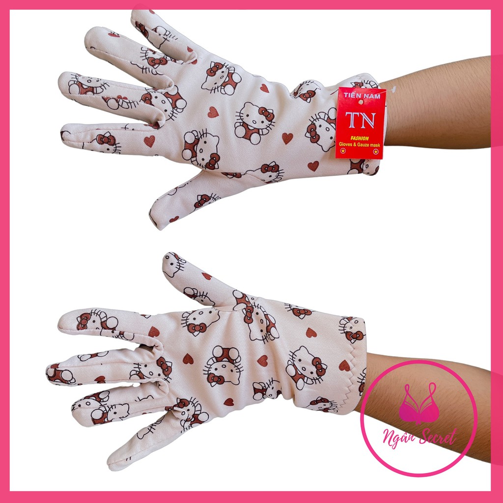 Găng tay nữ chống nắng cotton, họa tiết ngộ nghĩnh