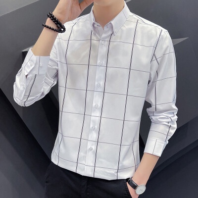 Áo Sơ Mi Nam Dài Tay Sọc Ca Rô Phong Cách Hàn Quốc Mới