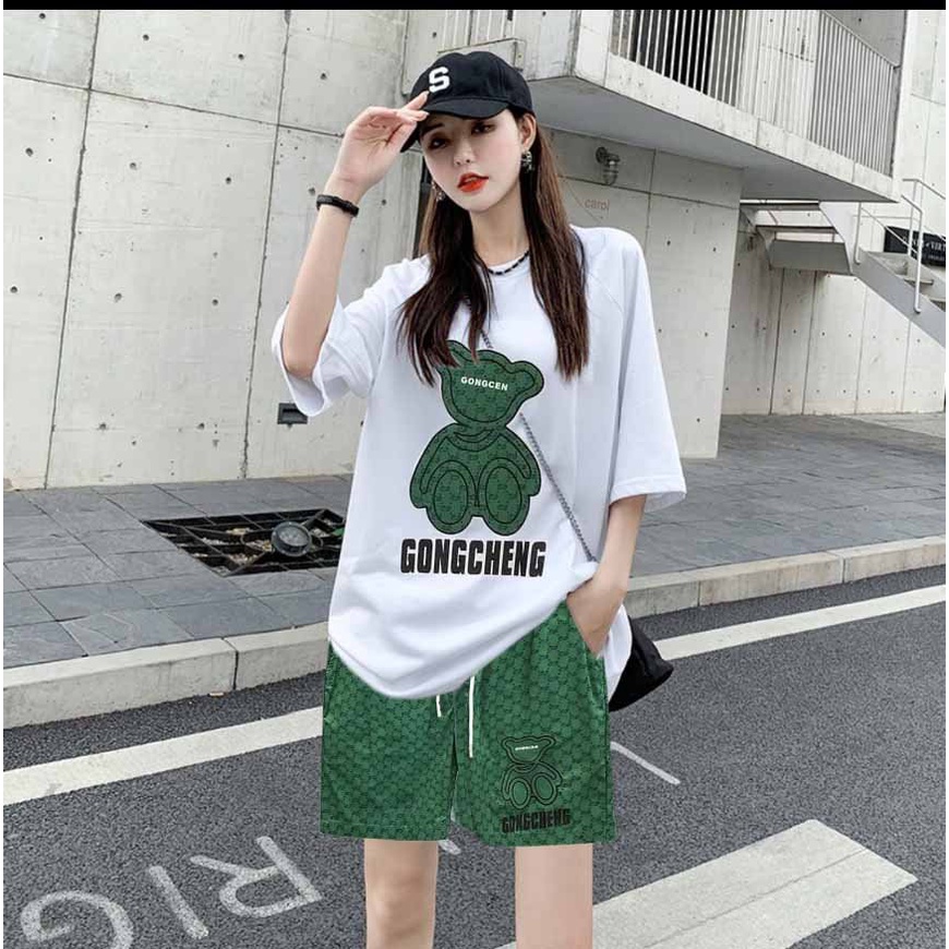 ❤️ LOẠI THUN LẠNH ❤️ Bộ quần áo Mặc Nhà Thể Thao Nam Nữ Mùa Hè Phong Cách Cao Cấp Đồ Đùi Cọc Tay In Hình Gấu SSL