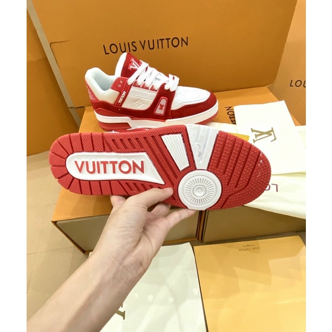 GIÀY LV TRAINERS SNEAKER LOW WHITE RED LAI AU [ FULL BOX + FREE SHIP ]