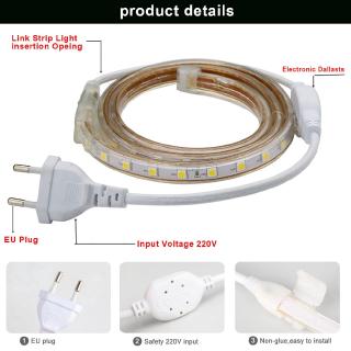 LED SMD 5050 Dải LED 220V Với phích cắm điện EU Dải đèn LED chống nước 220V Chống nước 5050 Dải đèn LED màu trắng ấm Dải đèn LED