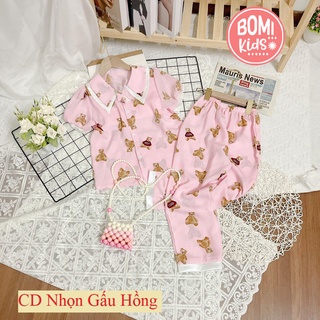 [13kg - 40kg] Đồ Bộ Bé Gái Mặc Nhà Tay Ngắn Quần Dài Pizama Lụa Cao Cấp Cho Bé Gái_BM37