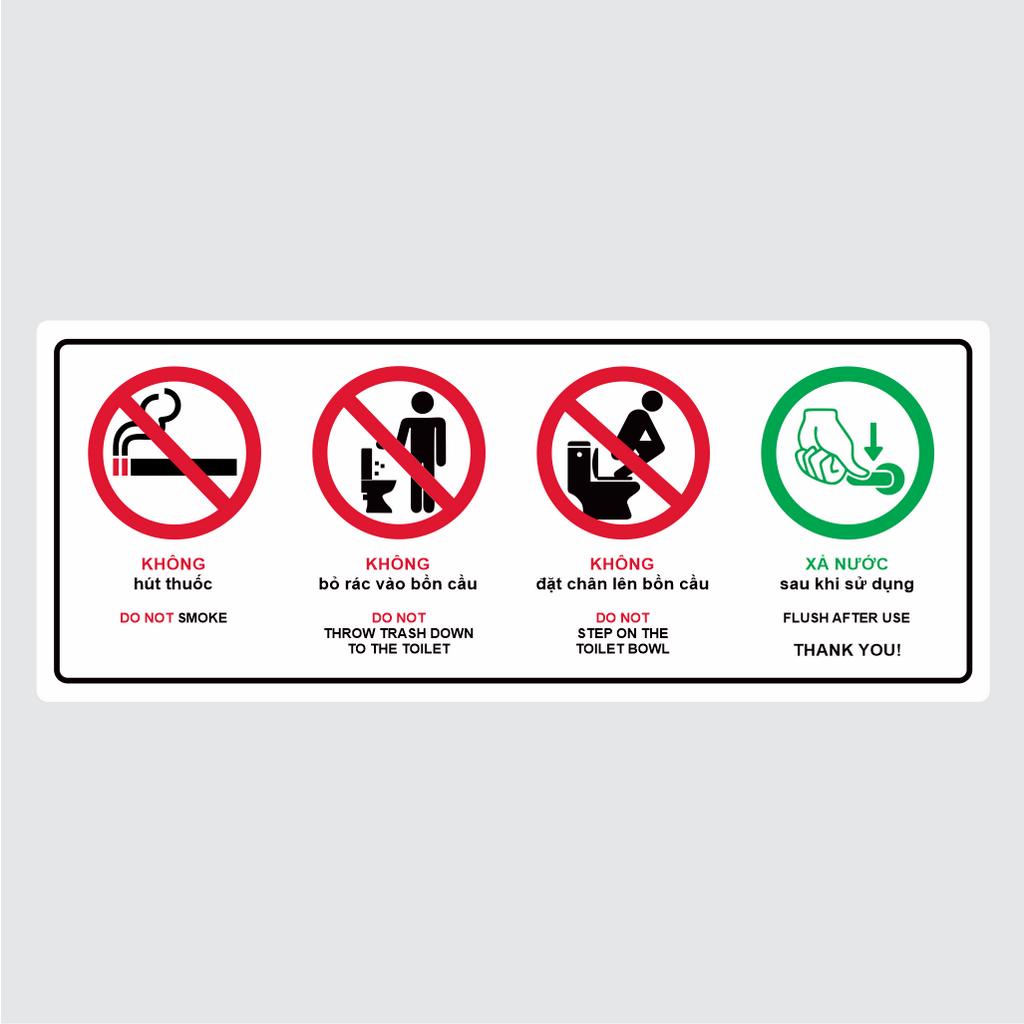 Biển báo nhắc nhở trong nhà vệ sinh. Tem decal cảnh báo trang trí dán tường, dán kính, chống nước
