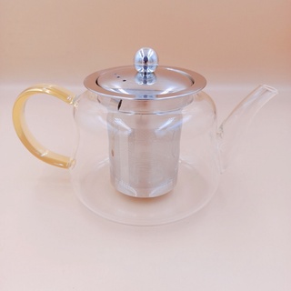Ấm Pha Trà Thủy Tinh Chịu Nhiệt 600 ml Có Lõi Lọc  inox 304 , Quai Vàng Cao Cấp