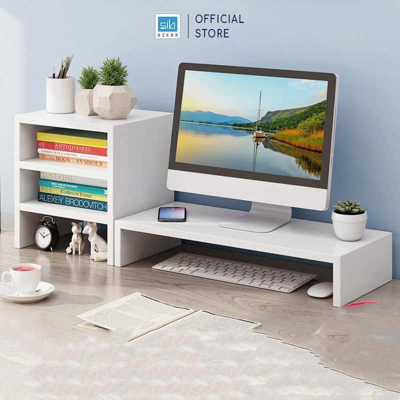 Ảnh Kệ Màn Hình Máy Tính, Để Sách Bàn Làm Việc Kết Hợp 3 Tầng SIB Decor KDB09 1