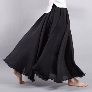 Phong Cách Hàn Quốc Nữ Vải Lanh cotton Co Giãn Eo Xếp Ly Váy Dài Midi Đầm