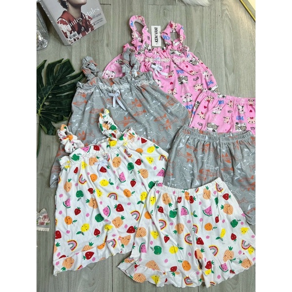 Đồ bộ thun cotton mặc nhà 2 dây phom dưới 55kg bảng to co dãn, thoáng mát