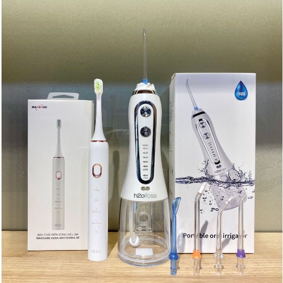 Ảnh Máy tăm nước cầm tay H2ofloss HF6P + Bàn chải điện sóng siêu âm Maxcare Hera Whitening SE 1