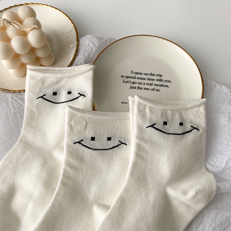 Tất cổ cao mặt cười Hàn Quốc chất cotton co giãn xinh