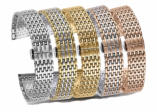Dây đeo đồng hồ bằng thép không gỉ nguyên khối sang trọng 12mm 14mm 16mm 18mm Dây đeo đồng hồ 20mm 22mm Bạc Hồng Vàng Nam Nữ Kim loại 9 hạt Dây đeo đồng hồ được đánh bóng Vòng đeo tay Khóa bướm