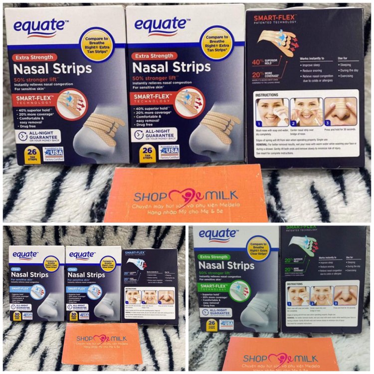 Miếng Dán Mũi Equate Nasal Strips Giảm Ngáy Khi Ngủ, Giúp Hô Hấp Tốt