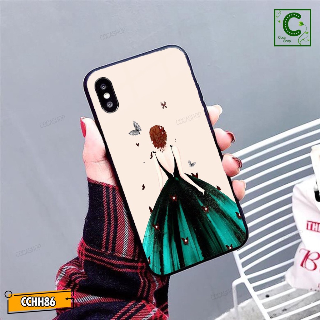 Ốp lưng iphone mặt kính mặt sáng bóng in hình cực đẹp, siêu bền - Cô gái mặc chiếc váy màu xanh kiêu sa