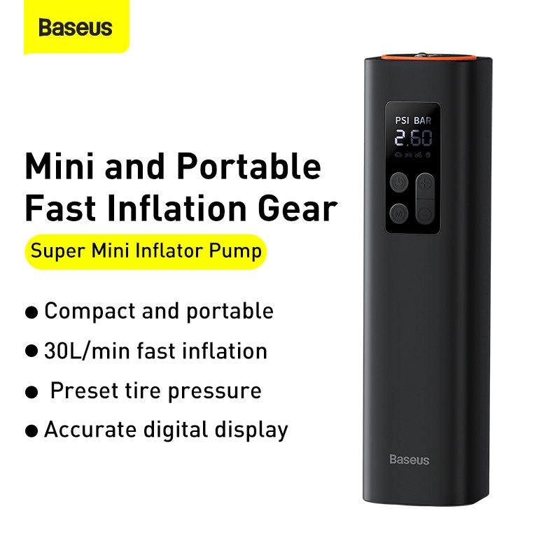 Baseus Máy Bơm mini dc 12v Áp Suất 150psi Có Màn Hình Kỹ Thuật Số
