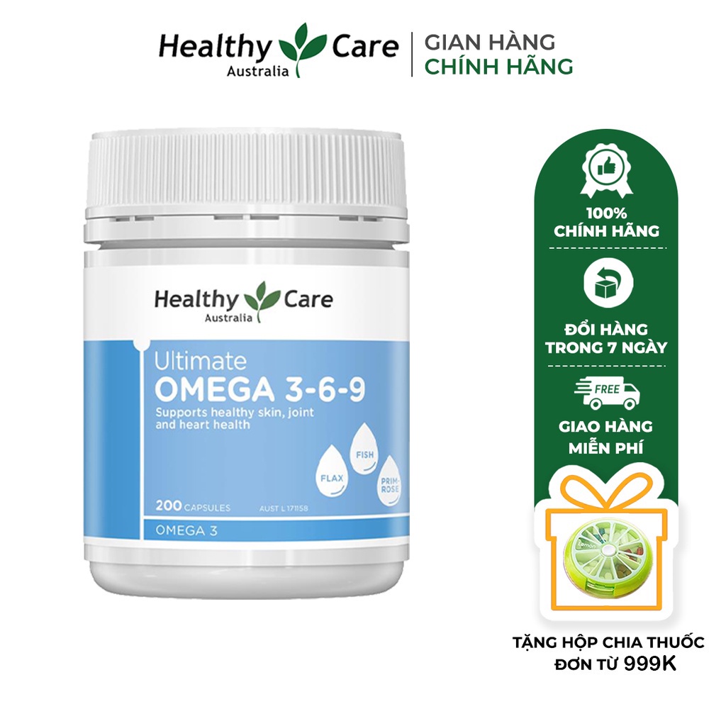 Viên uống Healthy Care Omega 3 6 9 Ultimate - Hỗ trợ tim mạch, huyết áp, sáng mắt (200 viên)