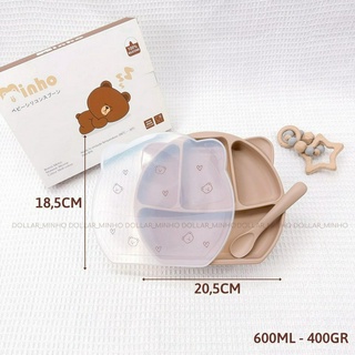 Khay ăn dặm 4 ngăn có kèm nắp silicone <không hộp>