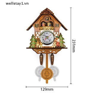[wellstay1] Đồng Hồ Treo Tường Cuckoo Bằng Gỗ Thủ Công Cổ Điển