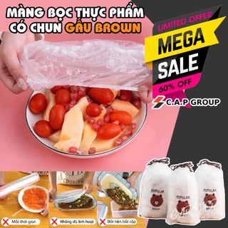Túi bọc thực phẩm phiên bản mới .Màng bọc thực pẩm có chun hình gấu 100 cái
