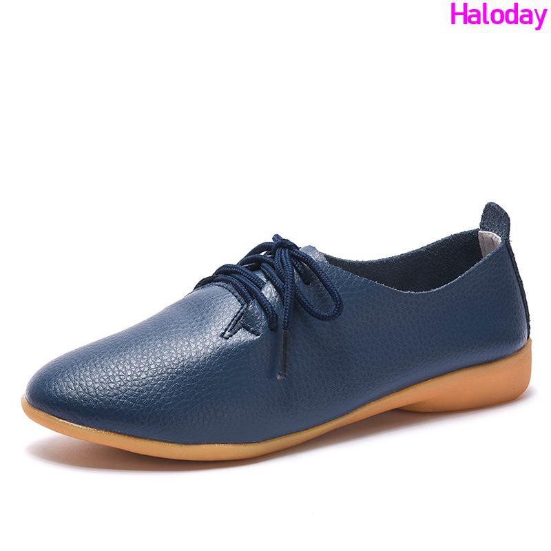 Giày Nữ Size Lớn (35-44) 41 42 43 44✨Phiên Bản Hàn Quốc Ren-Up Da Thật Chính Hãng Giày Trắng Nữ Giày Đế Bằng Mũi Nhọn Sâu Miệng Đế Mềm Giày Sinh Viên Thường Ngày
