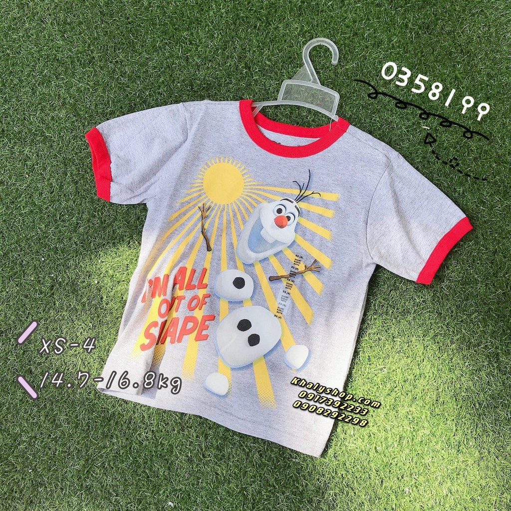 Áo thun tay ngắn trẻ em hình Olaf (Frozen) màu xám size XS cho bé trai ...