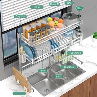Kệ Chén Bát Thông Minh INOX 1 2 Tầng, Kệ Bát Đĩa Cài Dao Thớt Cắm Đũa Thìa, Kệ Bát Đa Năng MKS003