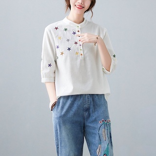 Áo kiểu nữ cổ tàu tay lỡ, chất đũi cao cấp siêu mềm mịn (SP18)