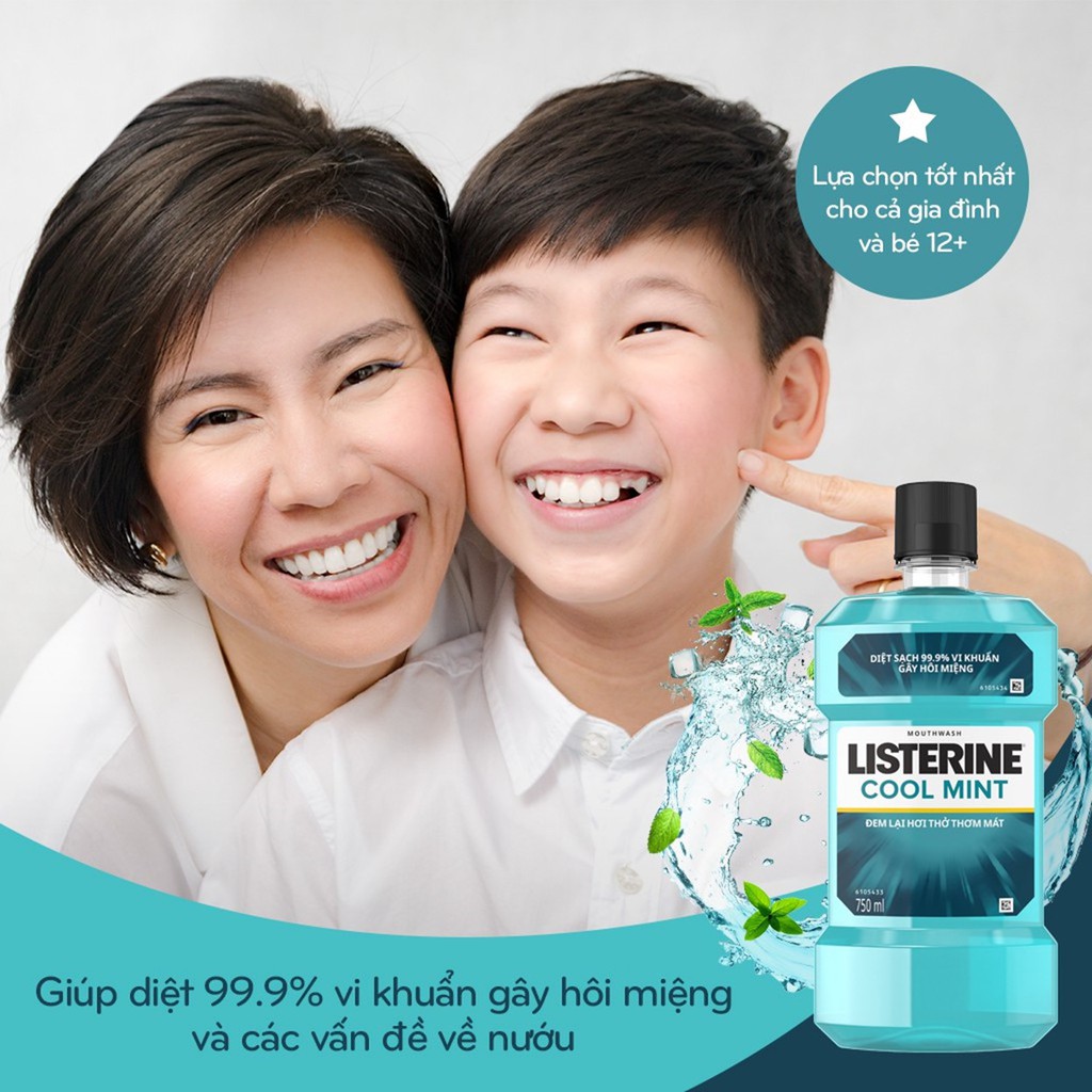 Ảnh Bộ 2 Chai Nước Súc Miệng Listerine Diệt Khuẩn, Giữ Hơi Thở Thơm Mát Listerine Coolmint Mouthwash 750ml/Chai 1