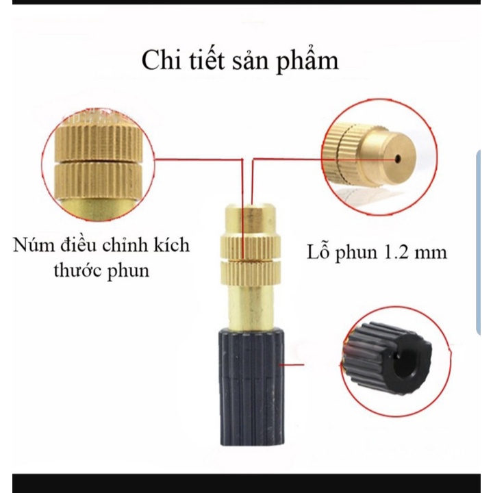 Béc Phun Sương Tưới Lan, Làm Mát- Béc Đồng 1 Hướng Kèm Tê Nối Ống 8mm hoặc Van Điều Áp