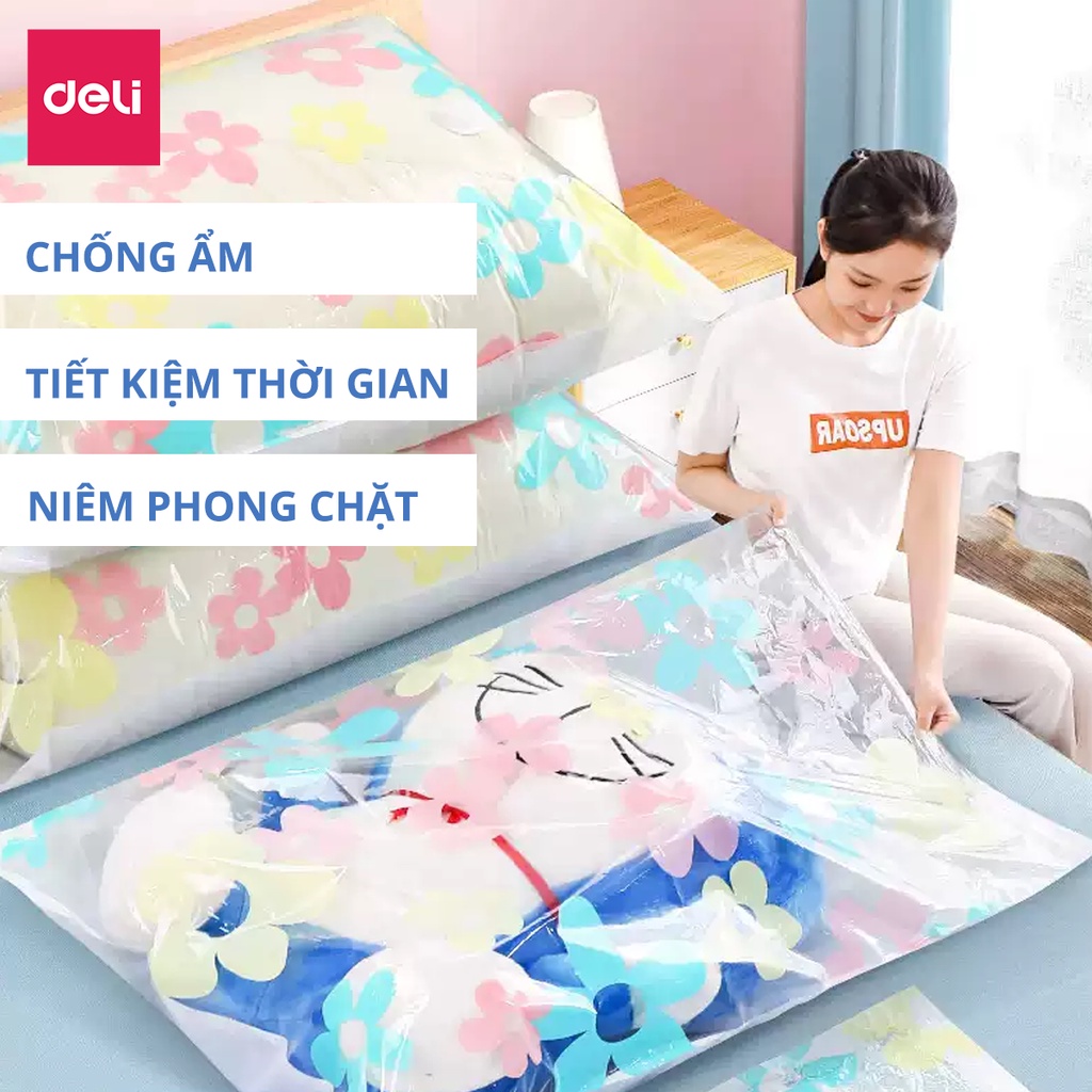 [HỎA TỐC] Túi hút chân không đựng quần áo du lịch, chăn màn Deli tránh ẩm mốc siêu dai dày gấp đôi sử dụng nhiều lần