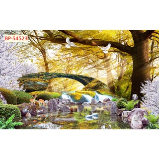 Tranh dán tường 3D cảnh rừng cây hùng vỹ siêu hiện nay
