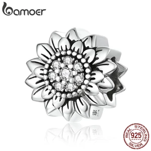 Hạt làm trang sức BAMOER bạc 925 kiểu hoa hướng dương thời trang cho nữ
