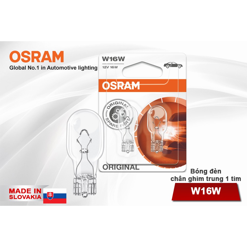 Combo 2 Bóng Đèn Chân Ghim Trung 1 Tim Halogen OSRAM Original Dùng Cho Xe Ô Tô Xe Hơi Chân T15 W16W 12V 16W - 310LM