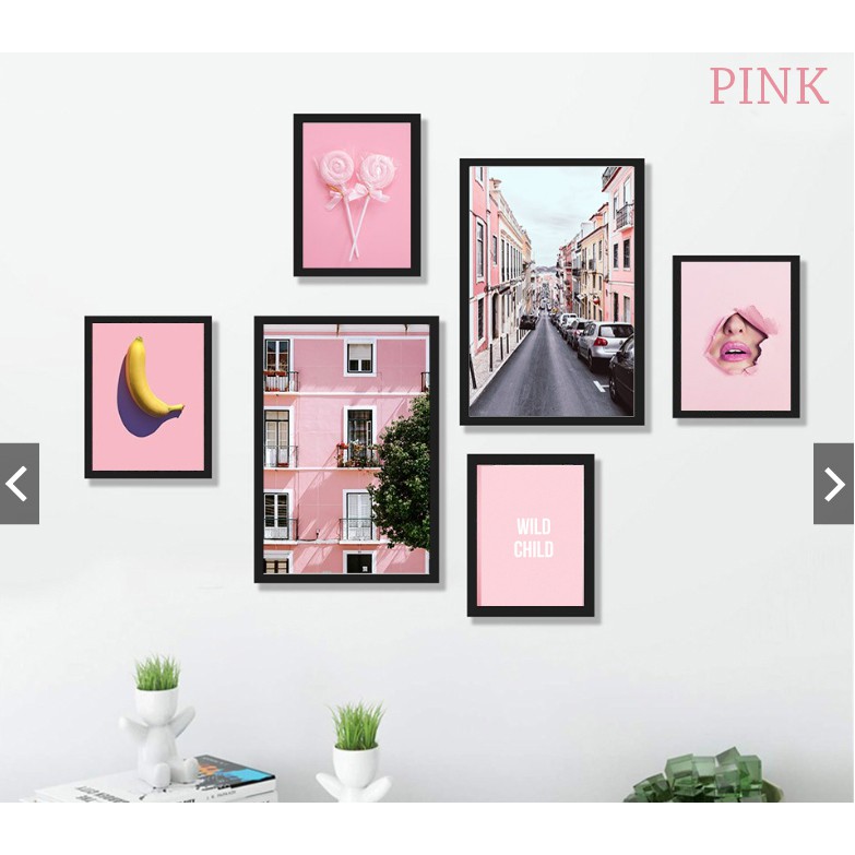 Bộ 6 Tranh Treo Tường Tông Hồng Pink Trang Trí Phòng Ngủ | Shopee ...