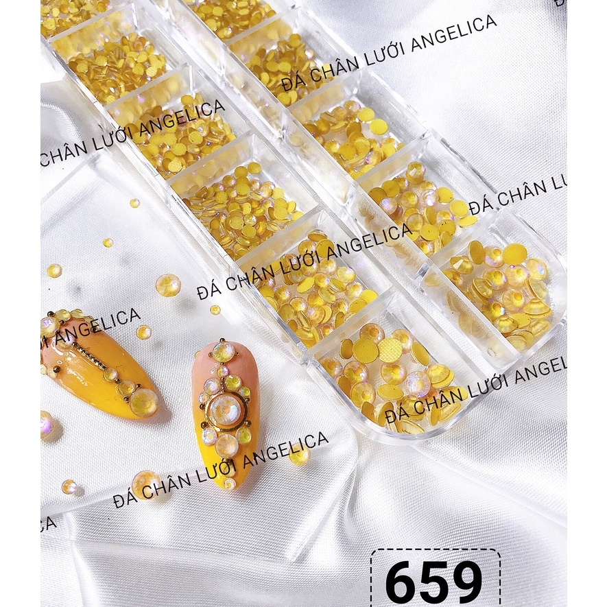 Đá Chân Lưới Nail 12 Khía Màu Nước Gạo Light Topaz Fluorescence Đính Móng ANGELICA 659