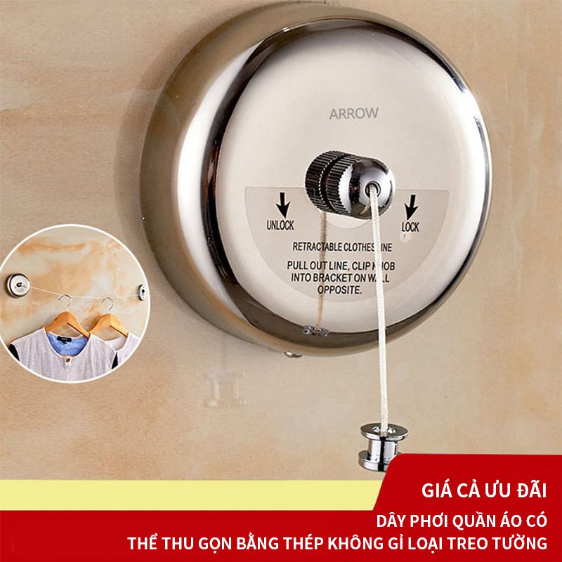 Dây phơi quần áo treo tường có thể rút gọn bằng inox 304 không gỉ, dây ...