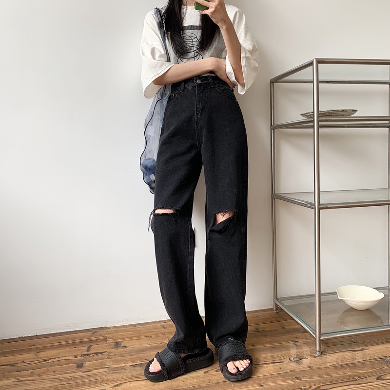 Ảnh Daduhey Quần jeans dáng dài phối vết rách cá tính thời trang cho nữ 4