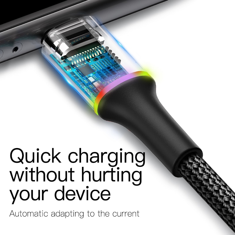 Ảnh Dây Cáp Baseus 3A Cổng Micro USB Sạc Nhanh Có Đèn LED Phát Sáng Dài 1M Cho Samsung Xiaomi Android 3