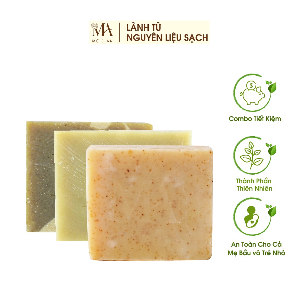 Mô tả Combo 3 Xà Bông Thiên Nhiên Mộc An Chăm Sóc Face & Body, Dưỡng Da Mềm Mịn, Loại Bỏ Tế Bào Chết - 3