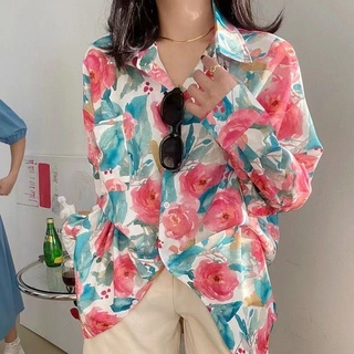 Áo Sơ Mi Nữ Dài Tay In Hoa Phong Cách Hàn Quốc Baju Baju Wanita Lengan Panjang Hàng Mới Có Sẵn