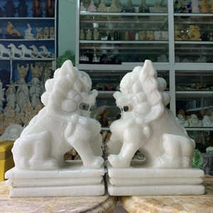 Cặp Lân Đá Trắng Phong Thủy Cao 30cm – Đá Cẩm Thạch Trấn Trạch Hút Lộc, Trang Trí Nhà Cửa, Cửa Hàng, Quà Phong Thuỷ