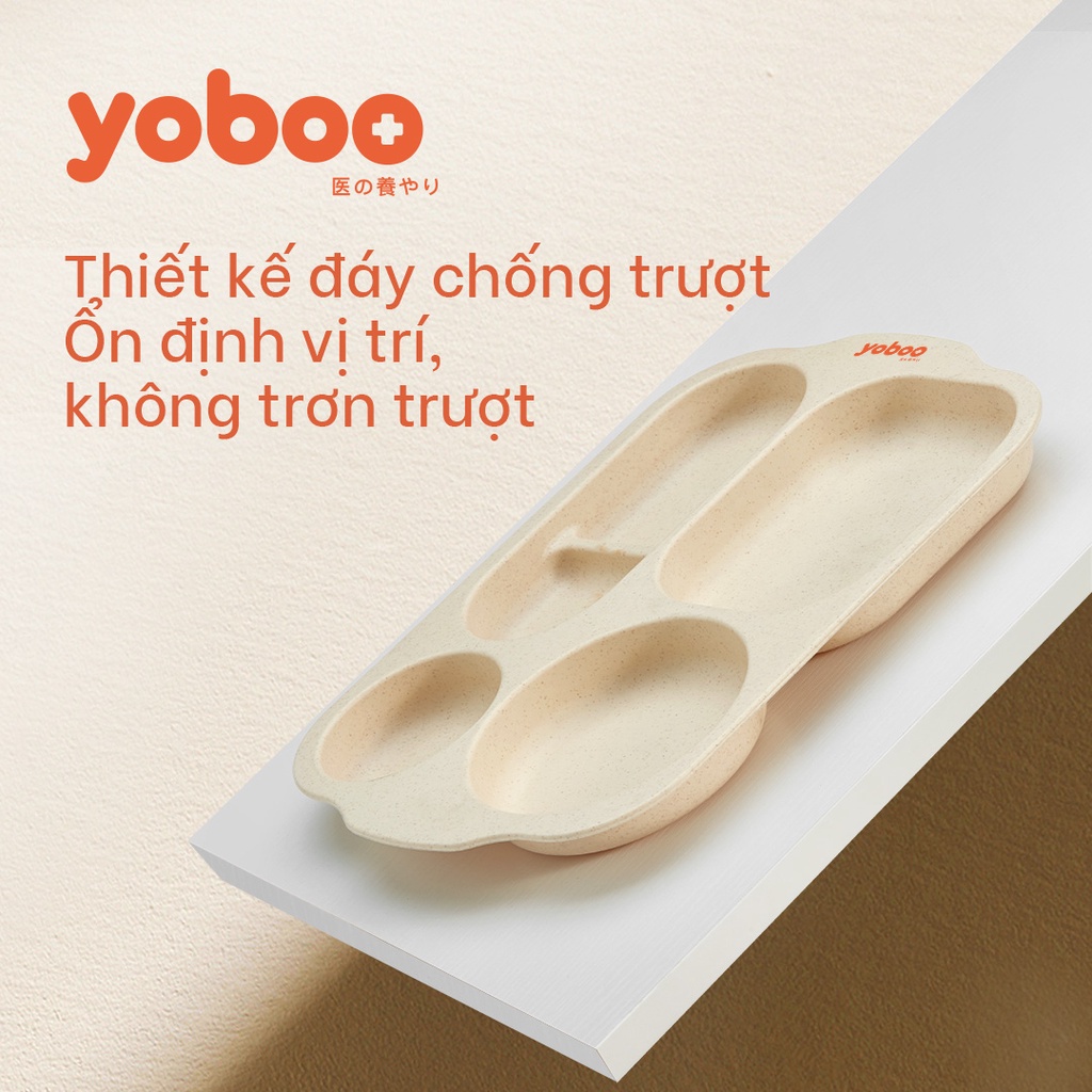 Ảnh Khay tập ăn dặm cho bé Yoboo YB-0031 kèm thìa, muỗng, đũa, chất liệu lúa mạch dùng được cho lò vi sóng - Hàng chính hãng 3