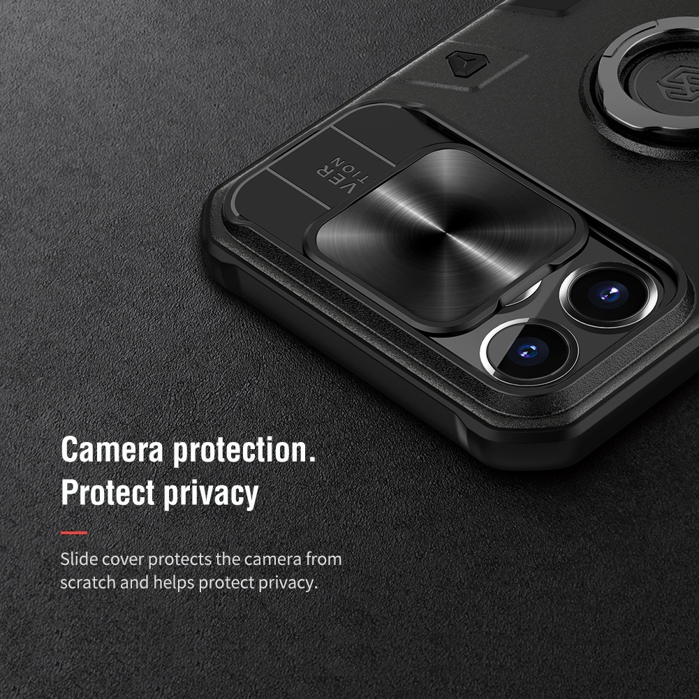 Nillkin Cho Apple iPhone 13 Pro Max / 13 / 12 Pro Max / 12 Mini Camshield Armor Bảo Vệ Ống Kính Máy Ảnh Trượt Vòng Ngón Tay Trượt Chân Đế Ốp Lưng Cứng PC TPU Vỏ Điện Thoại Vỏ